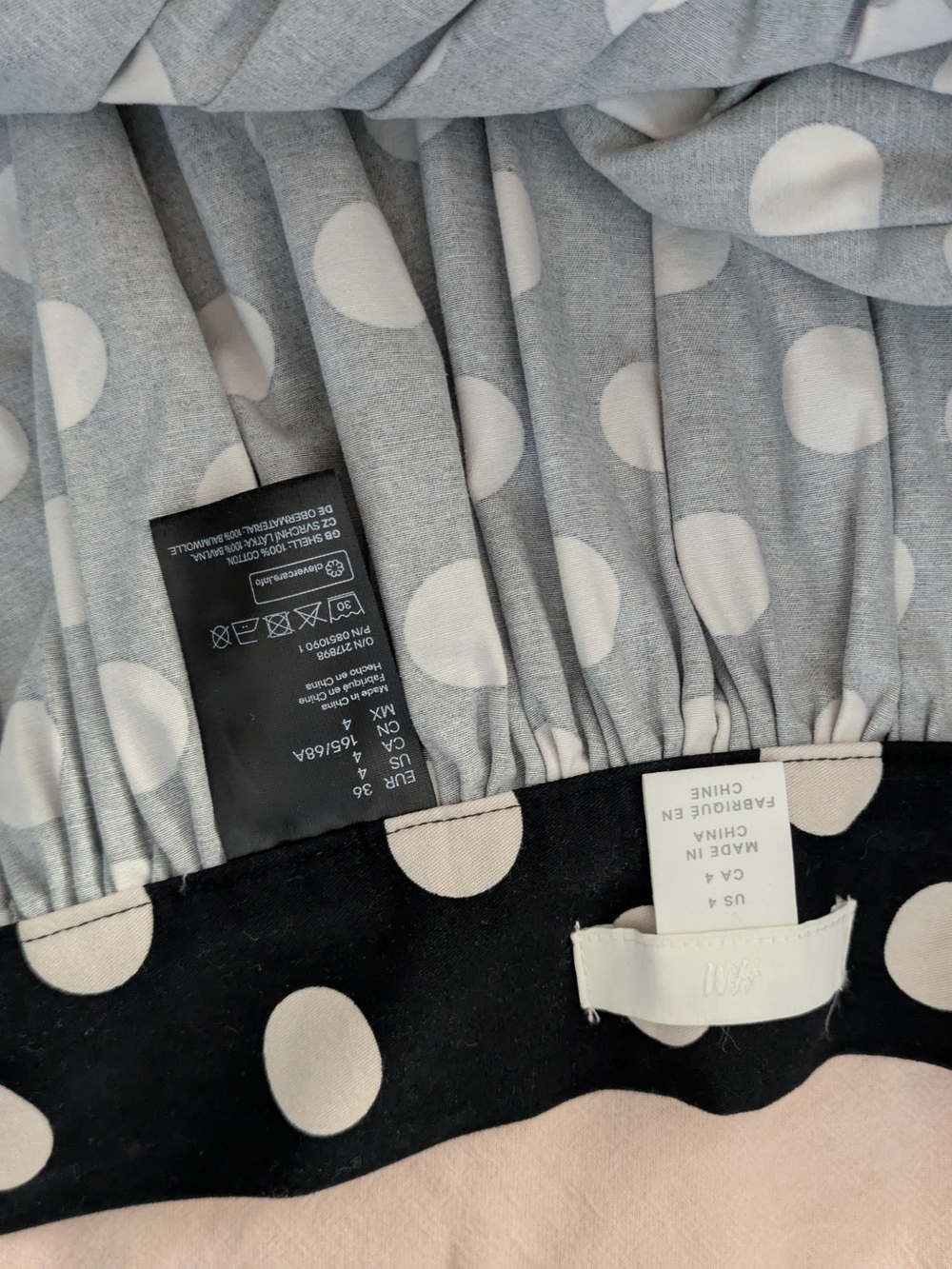 H&M Black Midi Skirt with White Polka Dots 100% Cotton Size 4 - Picture 3 of 3